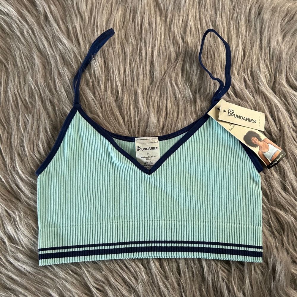 No Boundaries Wireless Bralette Womens Size Small Blue Ribbed Unpadded Bra